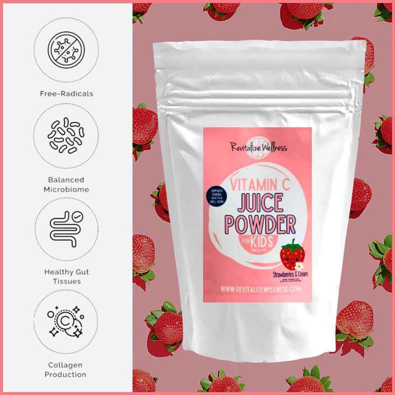 Revitalize Wellness Vitamin C Juice Powder – 1000 mg Vitamin C (Ascorbic Acid) per Serving | No Sugar Added | Strawberries & Cream | 120 Servings