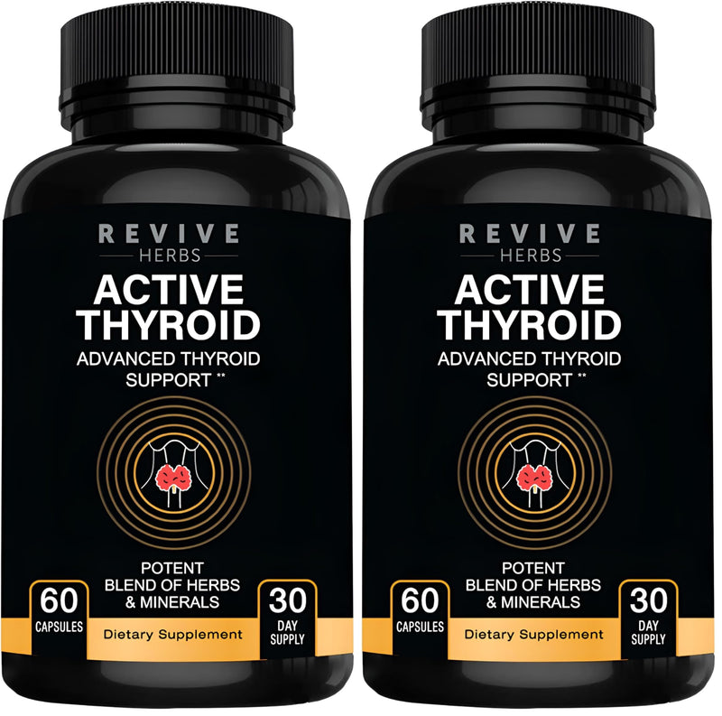 Revive Herbs Thyroid Support - Ashwagandha, Iodine, Selenium, Magnesium, Zinc & B12 | 60 Capsules x 2
