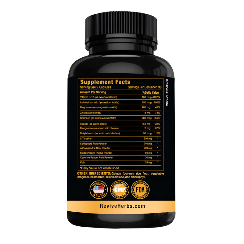 Revive Herbs Thyroid Support - Ashwagandha, Iodine, Selenium, Magnesium, Zinc & B12 | 60 Capsules x 2