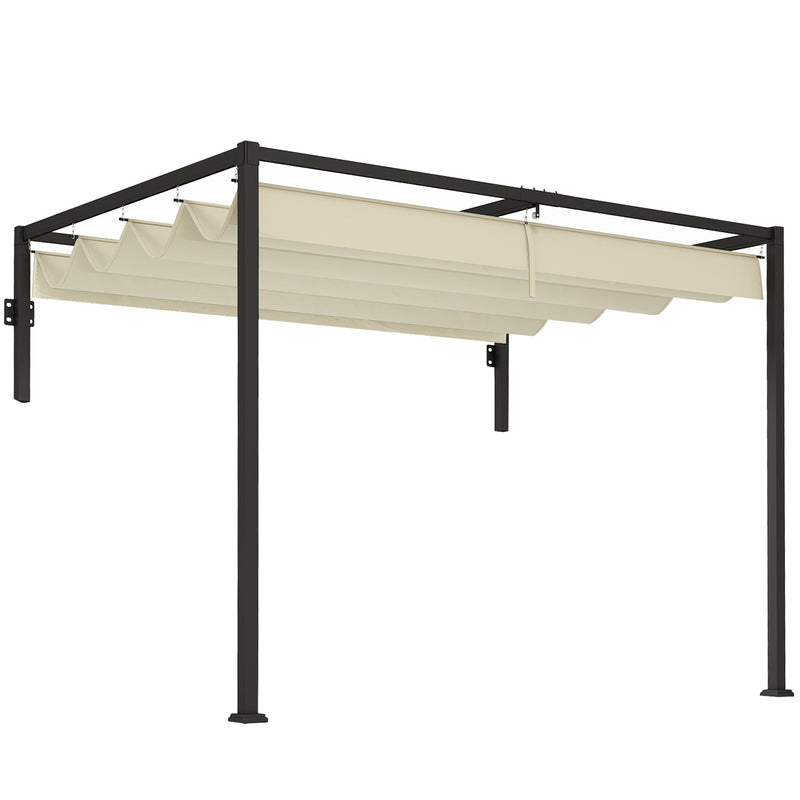 Outsunny 2 x 3(m) Wall Mounted Pergola with Retractable Roof, Khaki