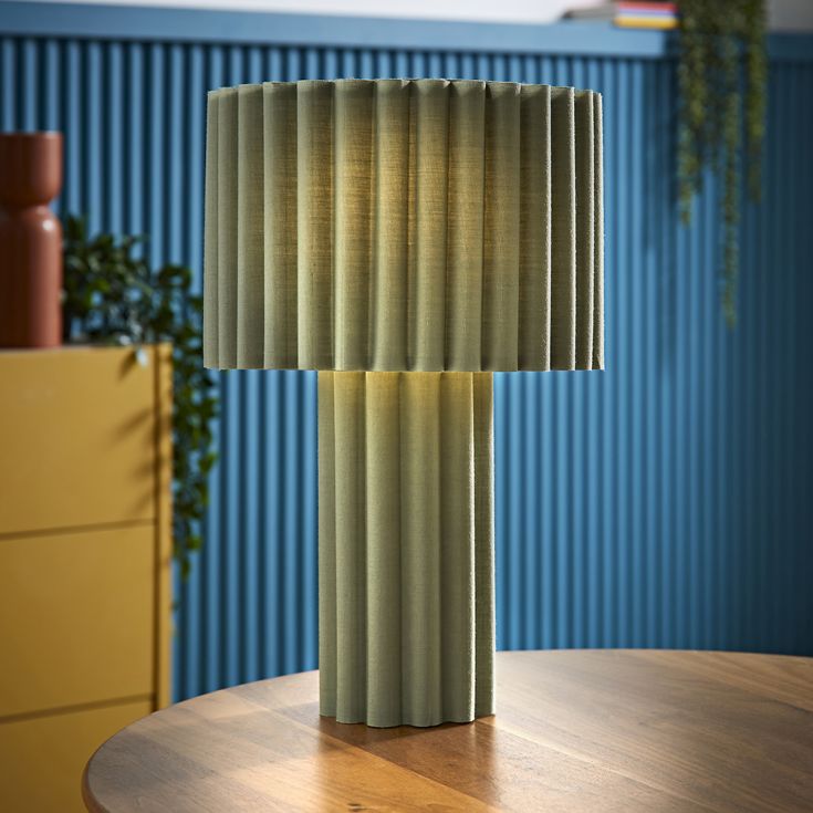 Green Table Lamp Ribbed Fabric