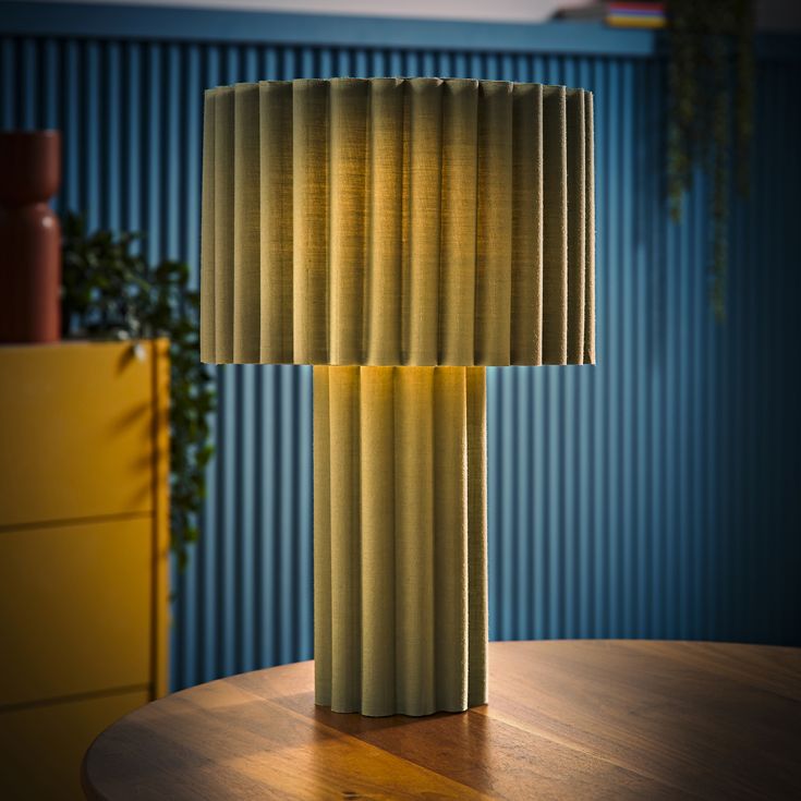 Green Table Lamp Ribbed Fabric