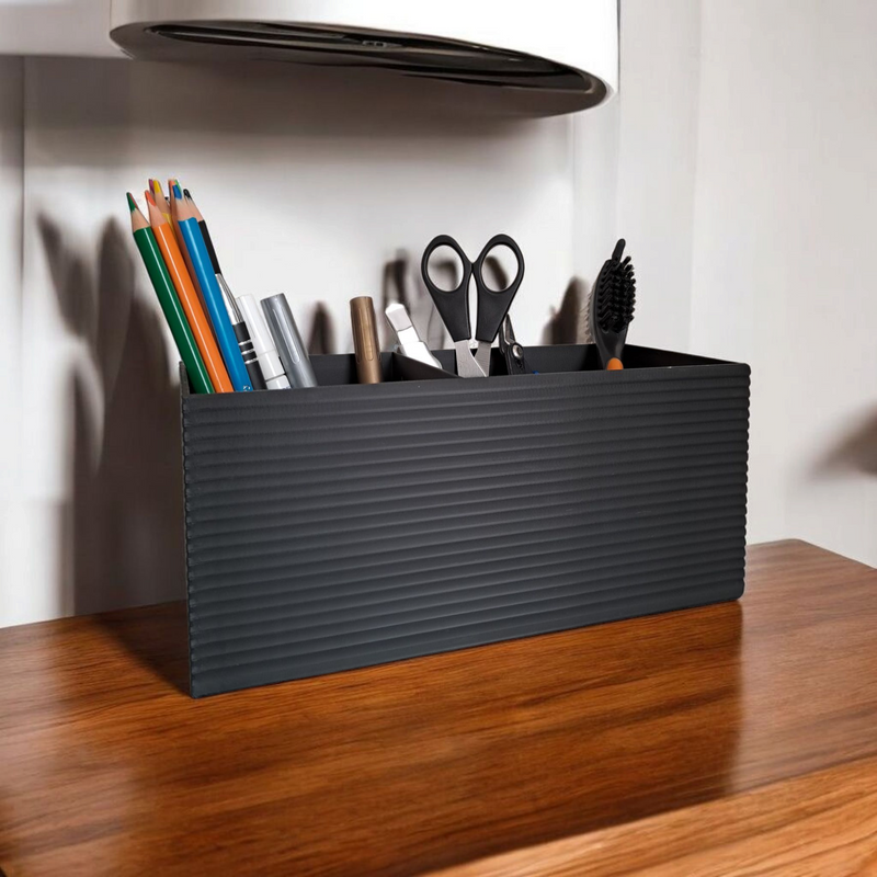 Modern Design Office Organiser with Ribbed Surface - Desk Tidy & Remote Holder