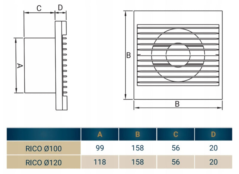 Rico Bathroom Fan 120mm Model with a Timer Switch