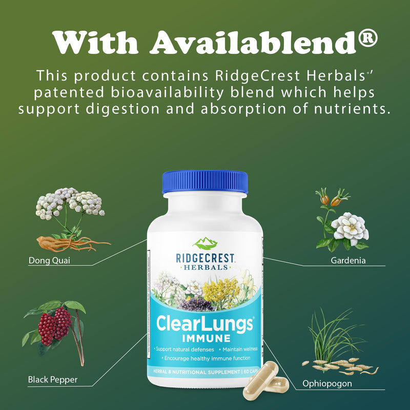 RidgeCrest ClearLungs Immune – Lung & Immune Support with Mullein, Elderberry, Zinc (60 Caps, 30 Serv)