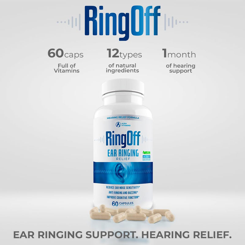 Ring Off (120 Caps) – Tinnitus Relief, Ear Ringing Support, Inner Peace | Ginkgo Biloba & Zinc Picolinate