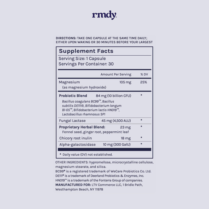 rmdy Probiotic for Digestive Health | Constipation & Bloating (30 Capsules)