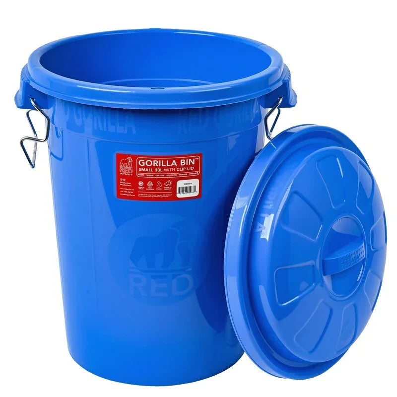 Red Gorilla Bin with Clip Lid Blue 80 litre