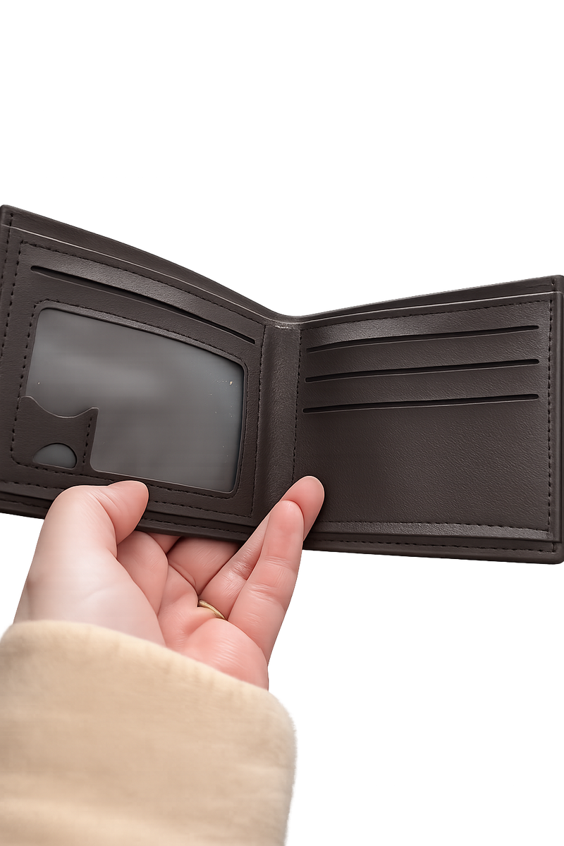 Men's Slim Bifold Wallet – Classic Leather Card Holder with ID Window