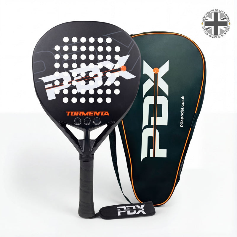 PDX Tormenta Intermediate Padel Racket | Complimentary Racket Carrier Bag | Full Carbon Fibre | 365g Diamond | Power