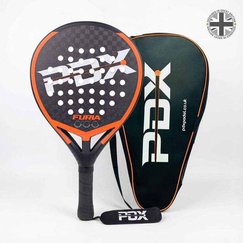 PDX Furia Pro Padel Racket | Complimentary Racket Carrier Bag | Full Carbon Fibre 12K Face | 355g Hybrid | Power
