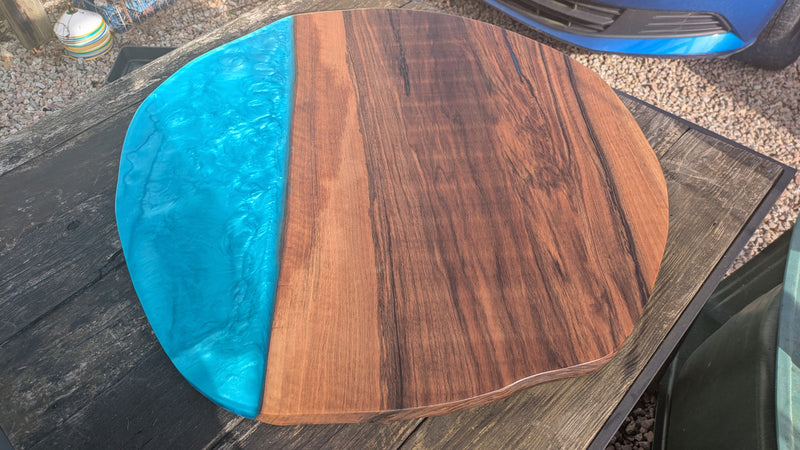 English Walnut and Blue resin coffee table