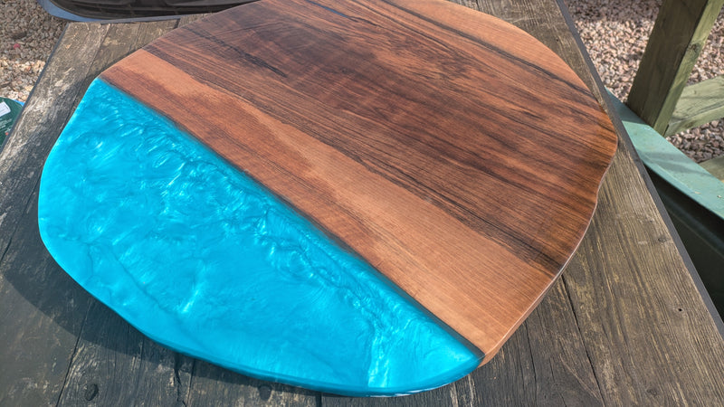 English Walnut and Blue resin coffee table