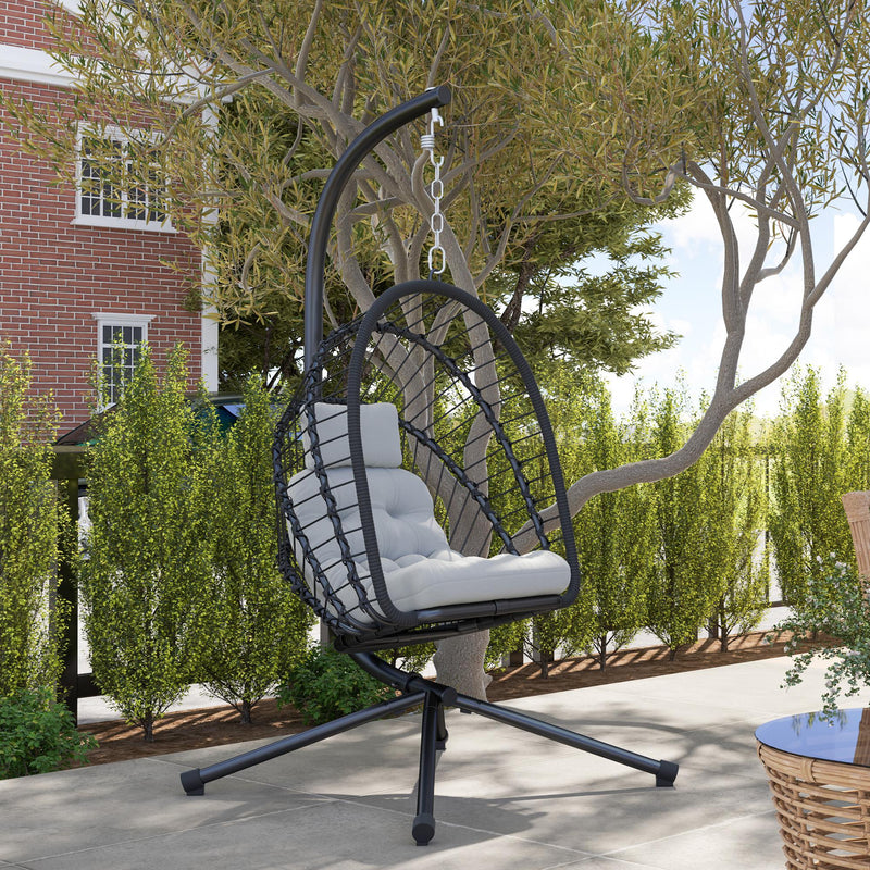 Outsunny PE Hanging Swing Chair w/ Thick Cushion, Patio Hanging Chair, Black