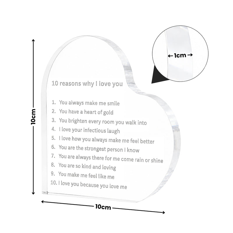 10 Reasons Why I Love You Engraved Acrylic Heart Plaque Gift