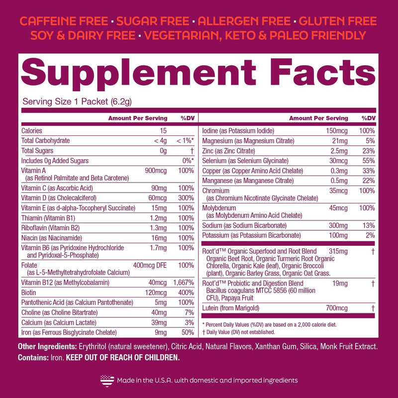 Root'd Multivitamin Powder for Women – 25 Vitamins & 3x Hydration | Sugar-Free, 24 Packets