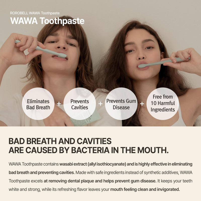 ROROBELL Wawa Toothpaste Made for My Boyfriend's Bad Breath, Sensitive Teeth, Improvement of Gum Problems/Peppermint Flavor/Made with Wasabi I 3.53 fl.oz (Pack of 3)