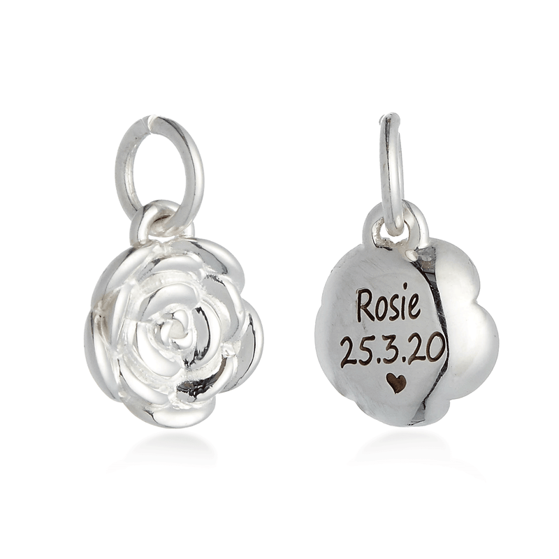 Rose Flower Personalised  Silver Charm