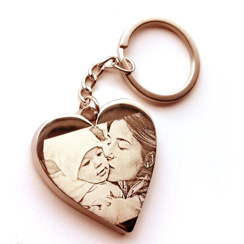 Rose Gold Heart Keychain – Personalised Photo Engraved Keepsake with Velvet Pouch