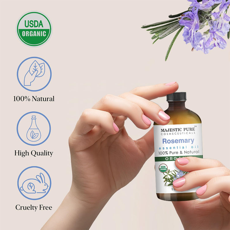 Majestic Pure Organic Rosemary Essential Oil - 100% Pure, 1 fl oz