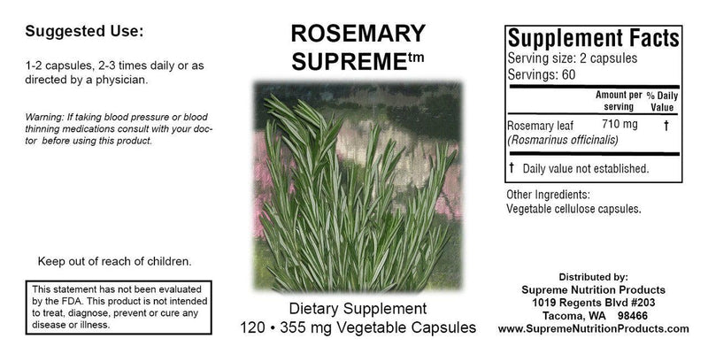 Supreme Nutrition Rosemary Supreme – 120 Pure Rosemary Vegetarian Capsules (2-Pack)