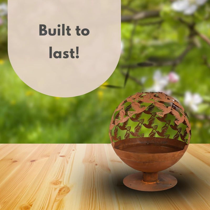 Bird Design Fire Pit 64cm Outdoor Metal Fire Globe Heater