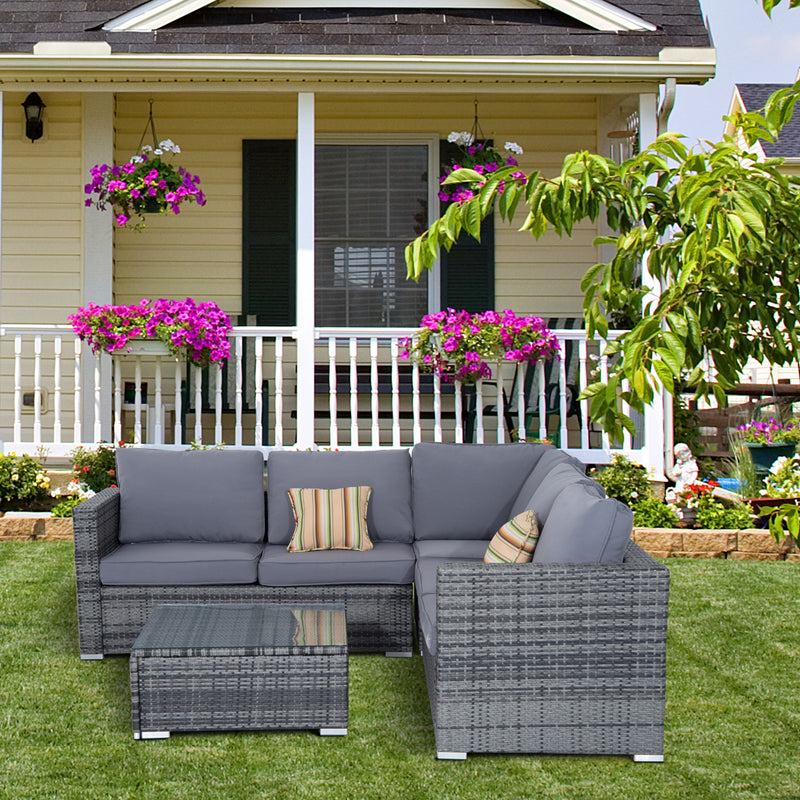 Outsunny Corner Rattan Garden Set - 4 PC Grey - For any Garden, Patio, or Conservatory