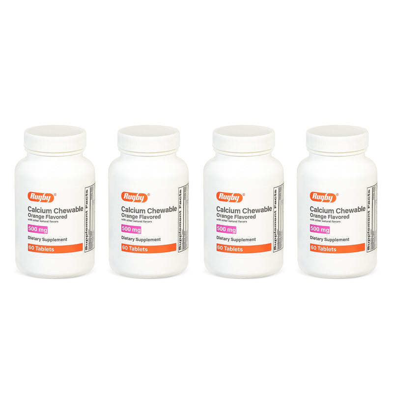 Rugby 500mg Calcium Chewable Tablets – Orange Flavor – 60 Count (4 Pack)