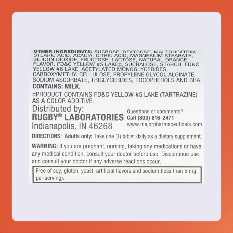 Rugby 500mg Calcium Chewable Tablets - Orange Flavor - 60 Count (1 Pack) | Dietary Supplement