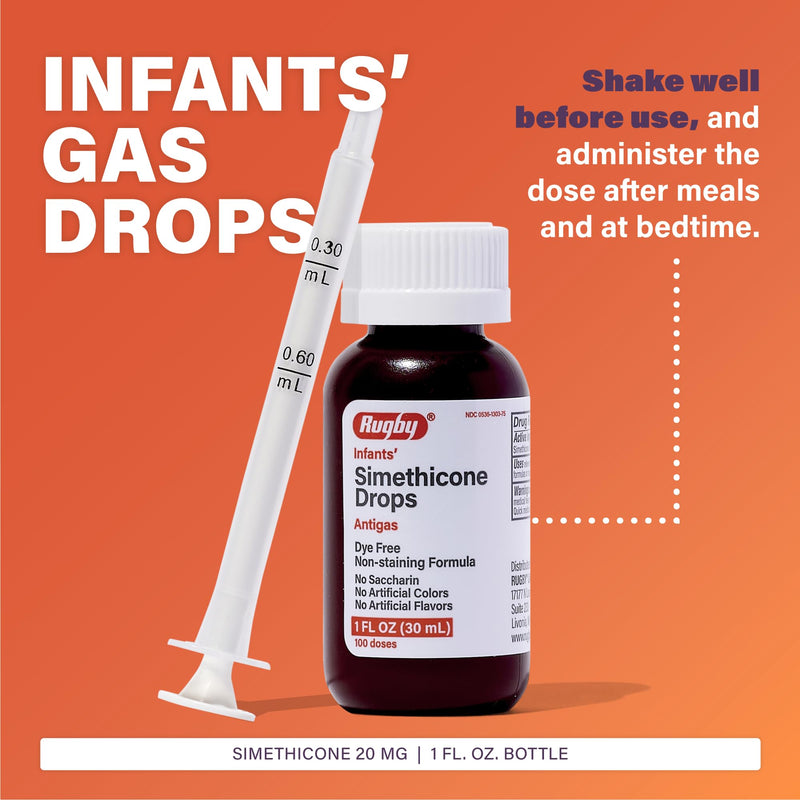 Rugby Laboratories Dye-Free Infants' Gas Drops - Simethicone 20 mg - 3 Pack (1 fl oz each)