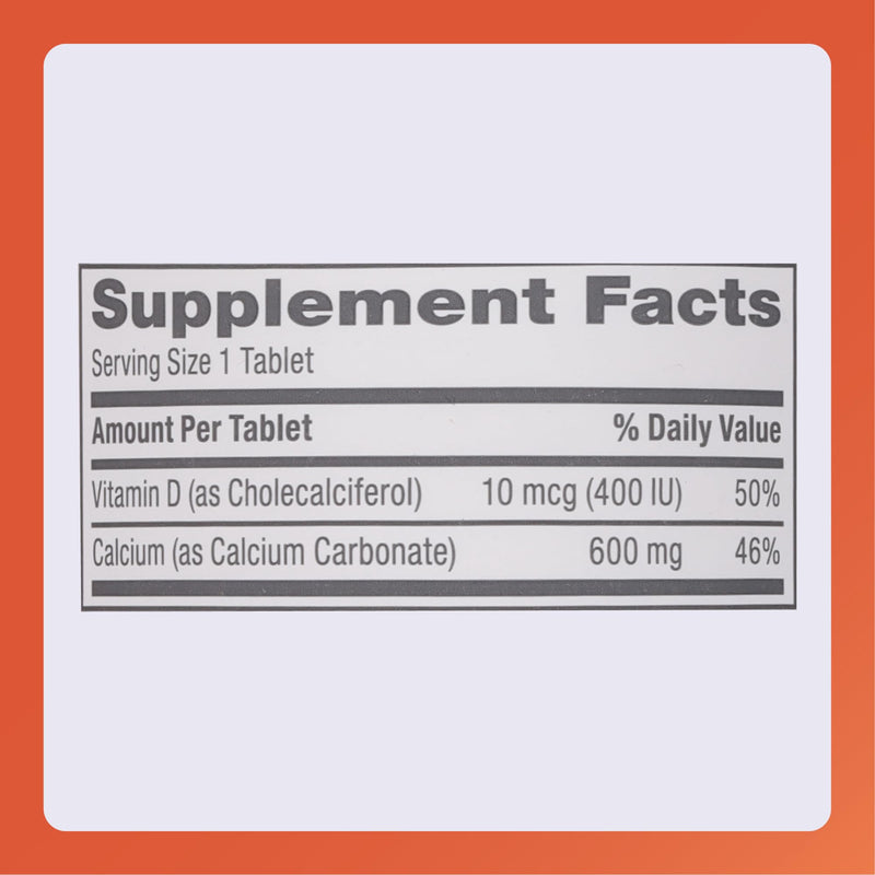 Rugby 600mg Calcium Tablets with 10mcg Vitamin D3 (400IU) – 180 Count, 2 Pack