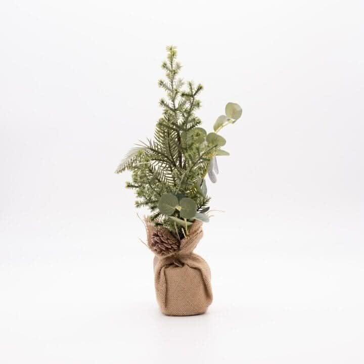 Pinecone and Eucalyptus Artificial Mini Tree Decoration in Jute Bag
