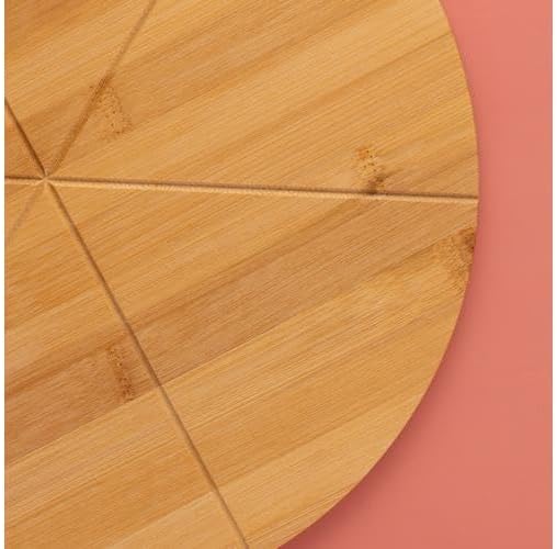 Round Bamboo Pizza Board with Cutter & Serving Handle 30cm