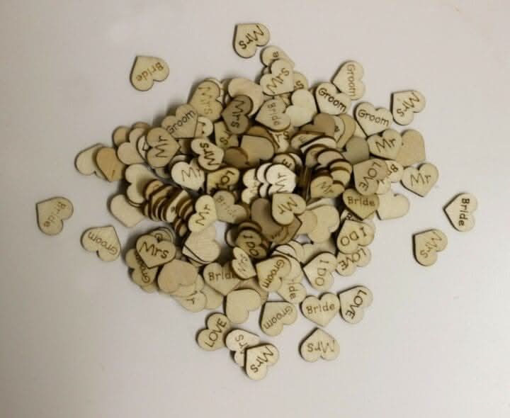 100 Small Rustic Wooden Wedding Heart Table Decorations