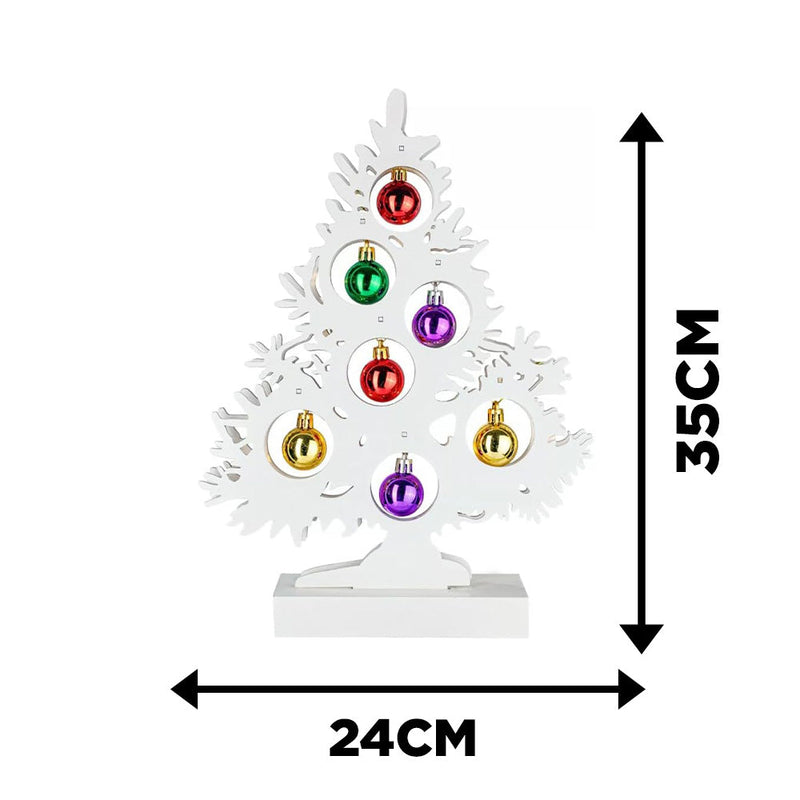 Wooden Christmas Tree with Multicolour Baubles & 6 LED Lights