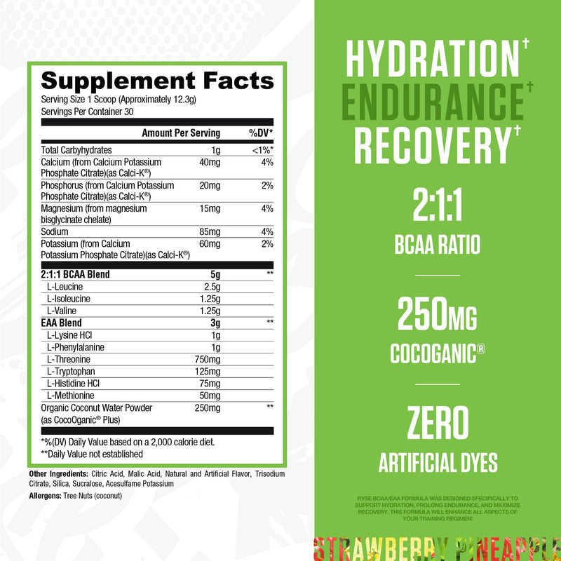 RYSE BCAA EAA Powder – Strawberry Pineapple | 30 Servings
