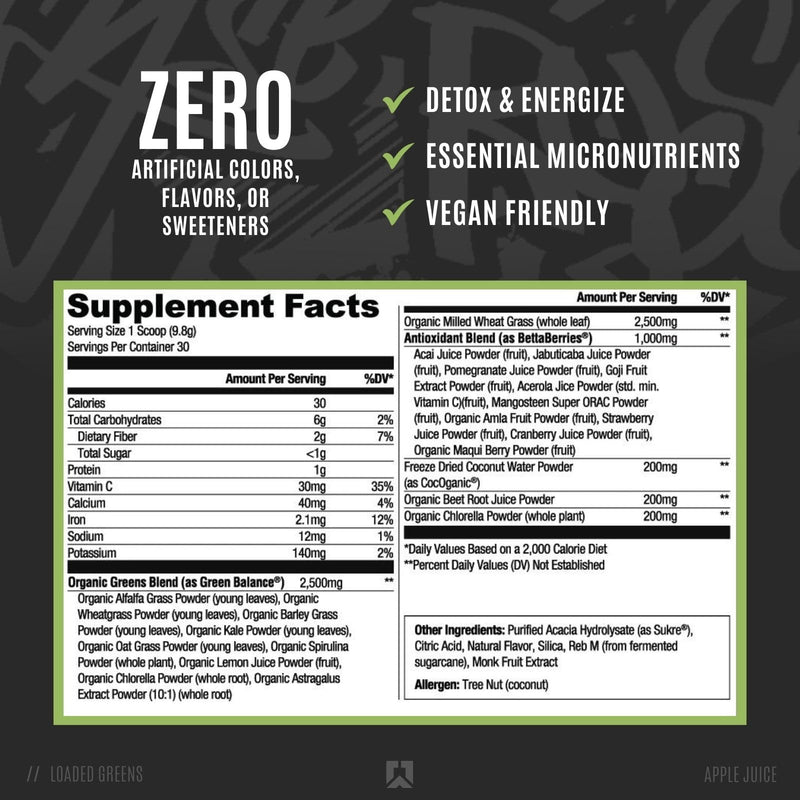 RYSE Loaded Greens Superfood Powder – Apple Juice | Digestion, Immunity & Energy – 30 Servings