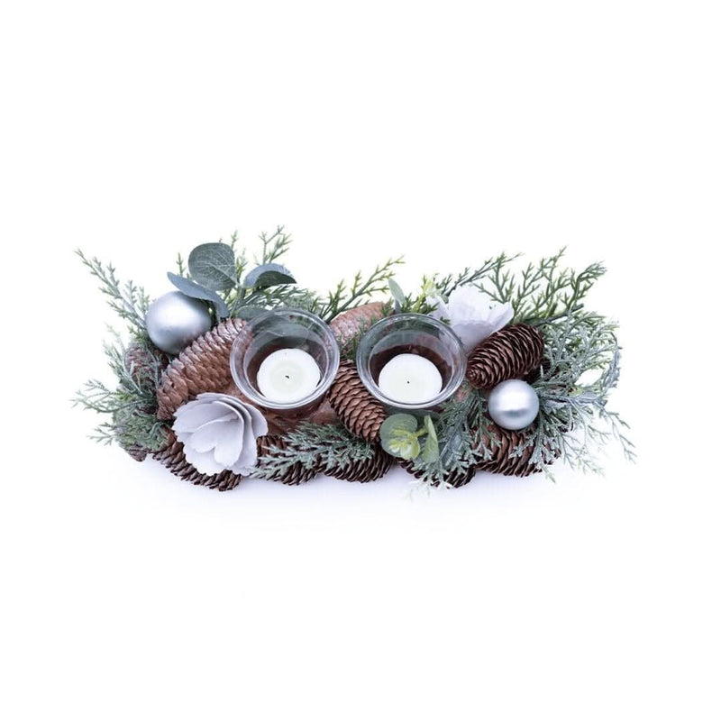 Double Pine Cone Tea Light Holder Decoration