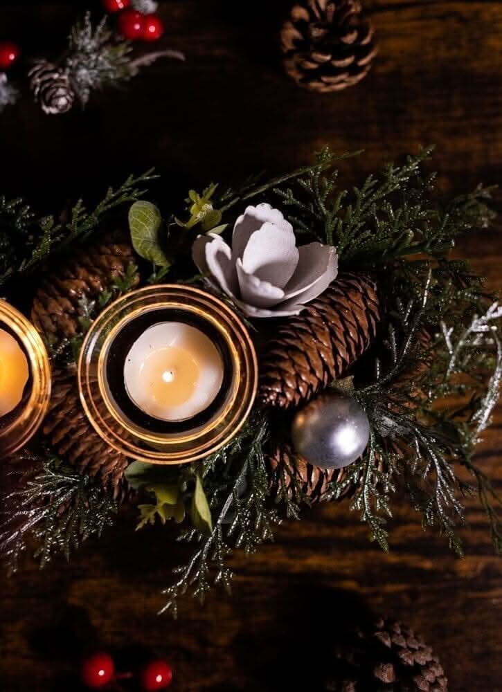 Double Pine Cone Tea Light Holder Decoration