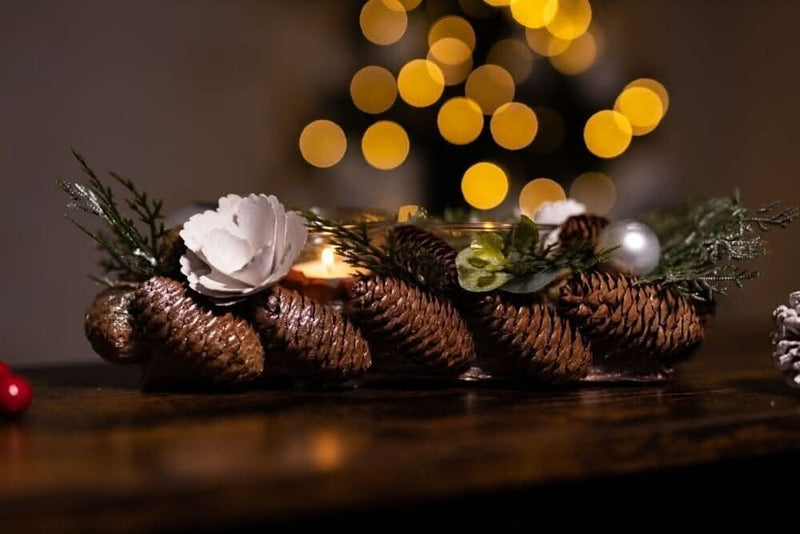 Double Pine Cone Tea Light Holder Decoration