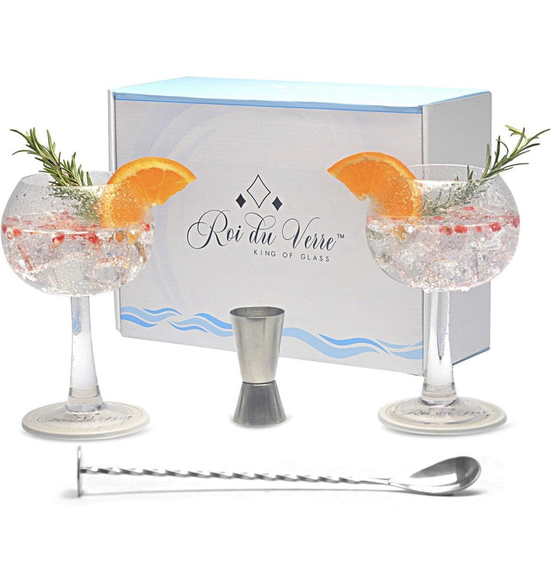 Gin Glass Cocktail Set with 2 Balloon 680ml, Cocktail Spoon, Measuring Cup