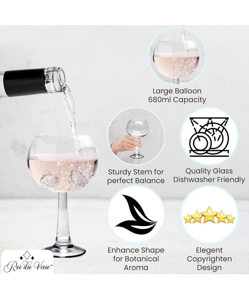Gin Glass Cocktail Set with 2 Balloon 680ml, Cocktail Spoon, Measuring Cup