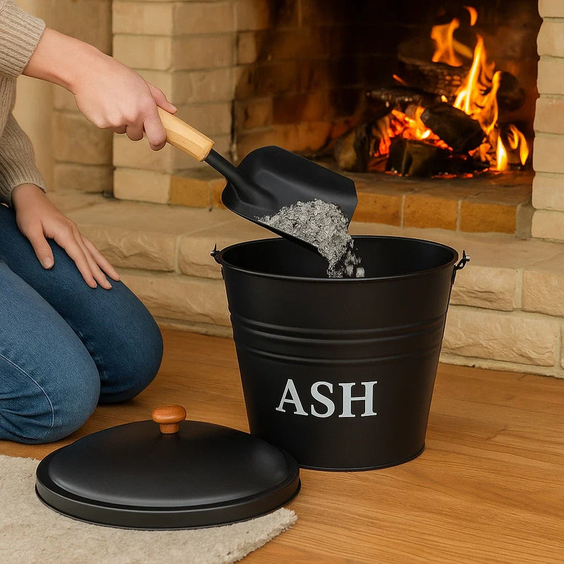 12L Fireside Metal Ash Bucket With Lid