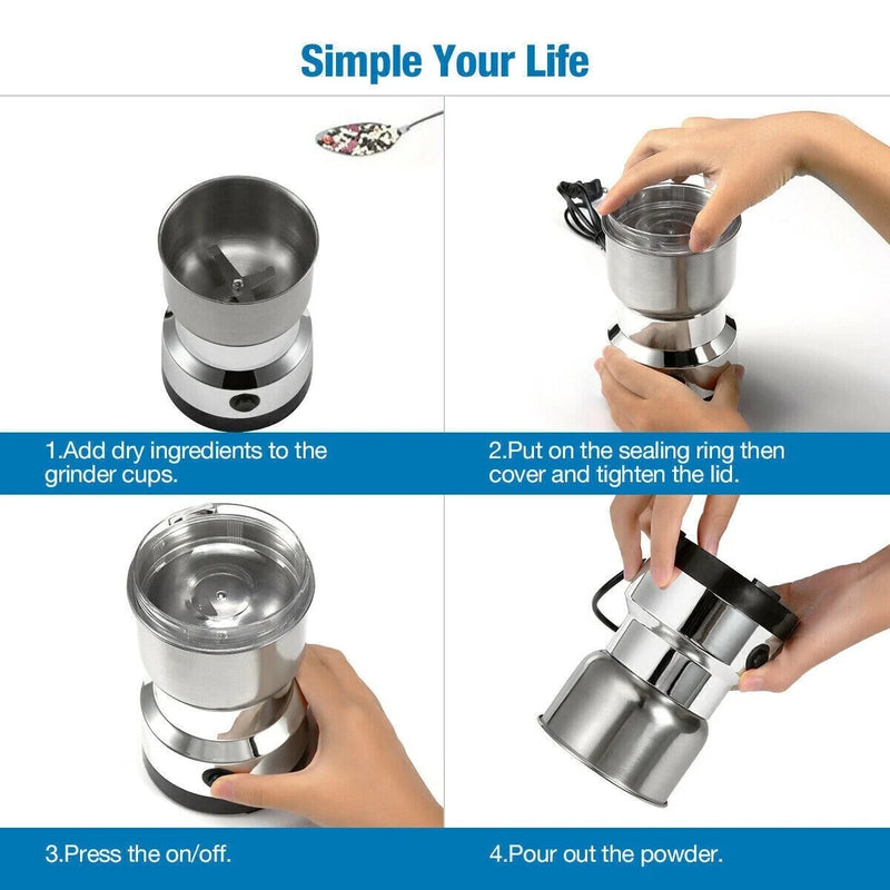Electric Coffee Grinder – Stainless Steel Blade for Coffee Beans, Nuts & Spices (220V)
