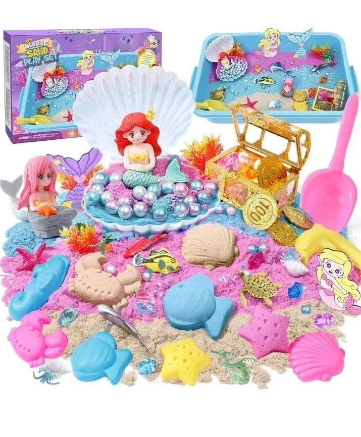 Mermaid Magic Sandbox Kit with 900g Magic Sand, Castle Molds, Gems, Sensory Toys