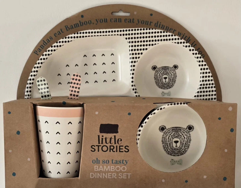 Kids Bamboo Fiber Dinner Set Bear Design Plate Bowl Cup Spoon Fork Eco Friendly
