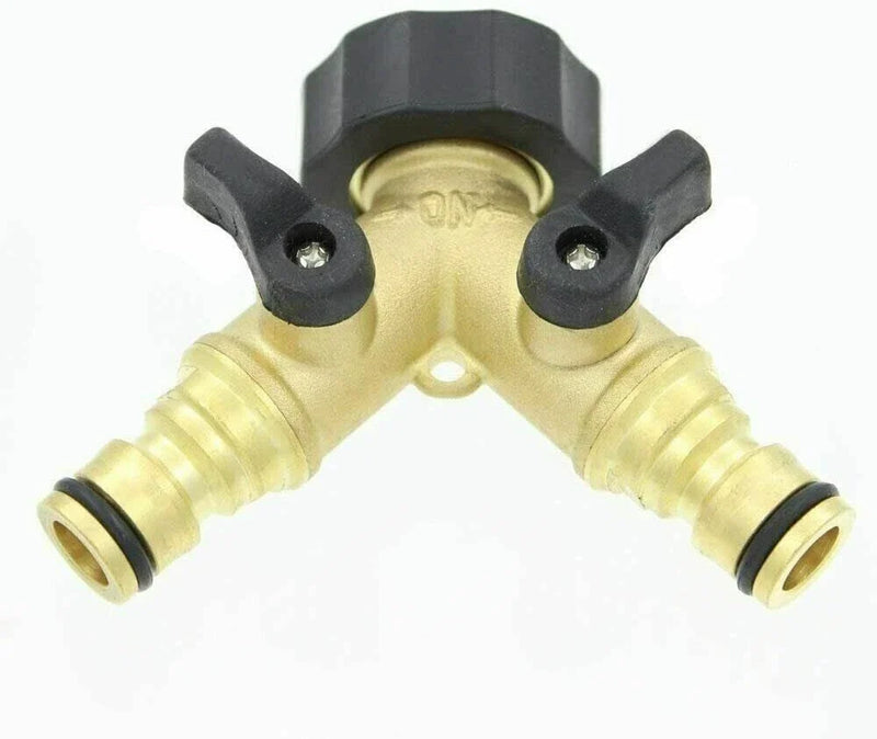 Brass 2-Way Double Garden Tap Adapter