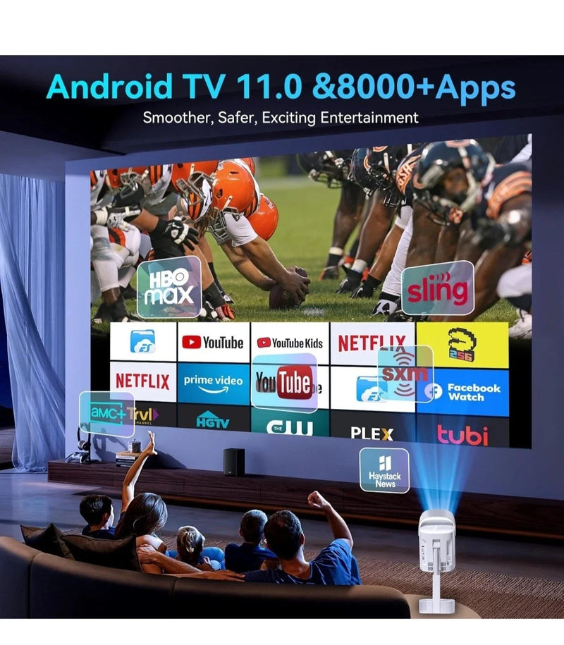 Smart Home Theater Projector Native 1080P WiFi 6 Bluetooth Portable Auto Focus