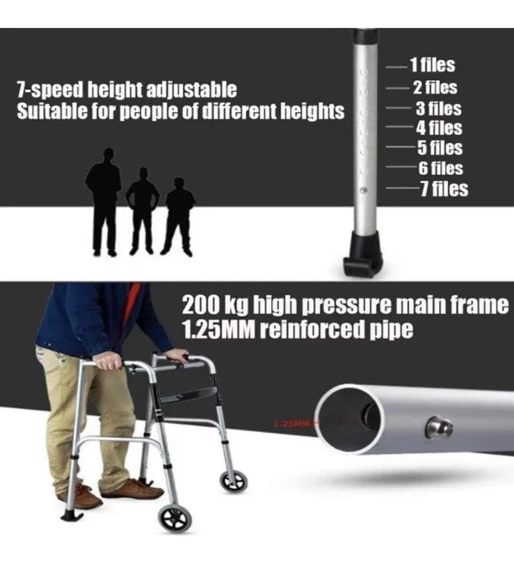 Walking Frame with Armrest Support Pad - Adjustable Height - Folding Lightweight