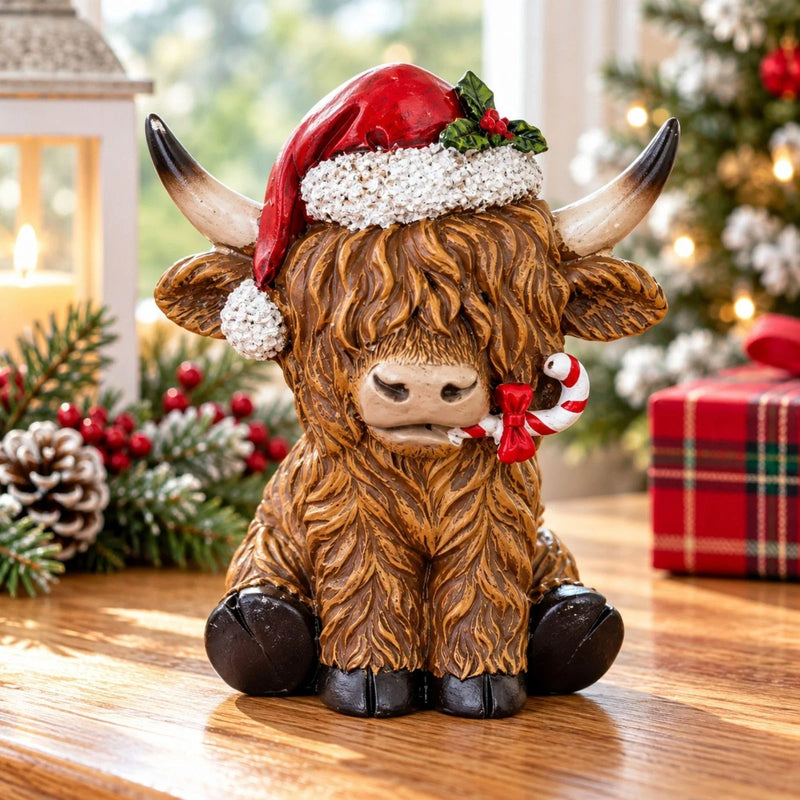 Set of 2 Christmas Highland Cow Ornaments